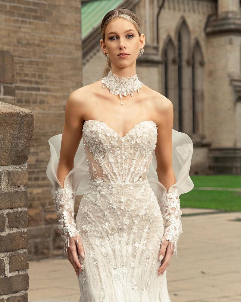 124112 strapless sparkly wedding dress with lace and sweetheart neckline3
